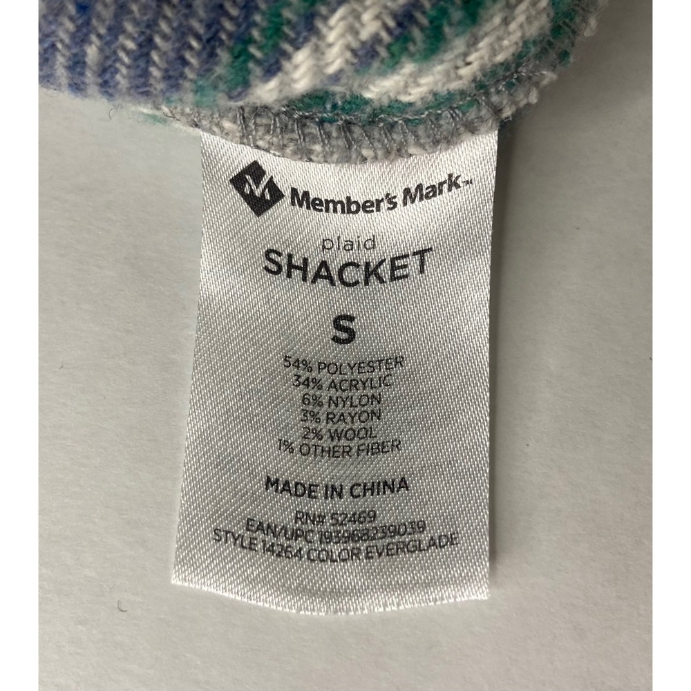 Members Mark Plaid Shacket Womens Small Everglade Blue Grey Button Front Jacket - Picture 4 of 10